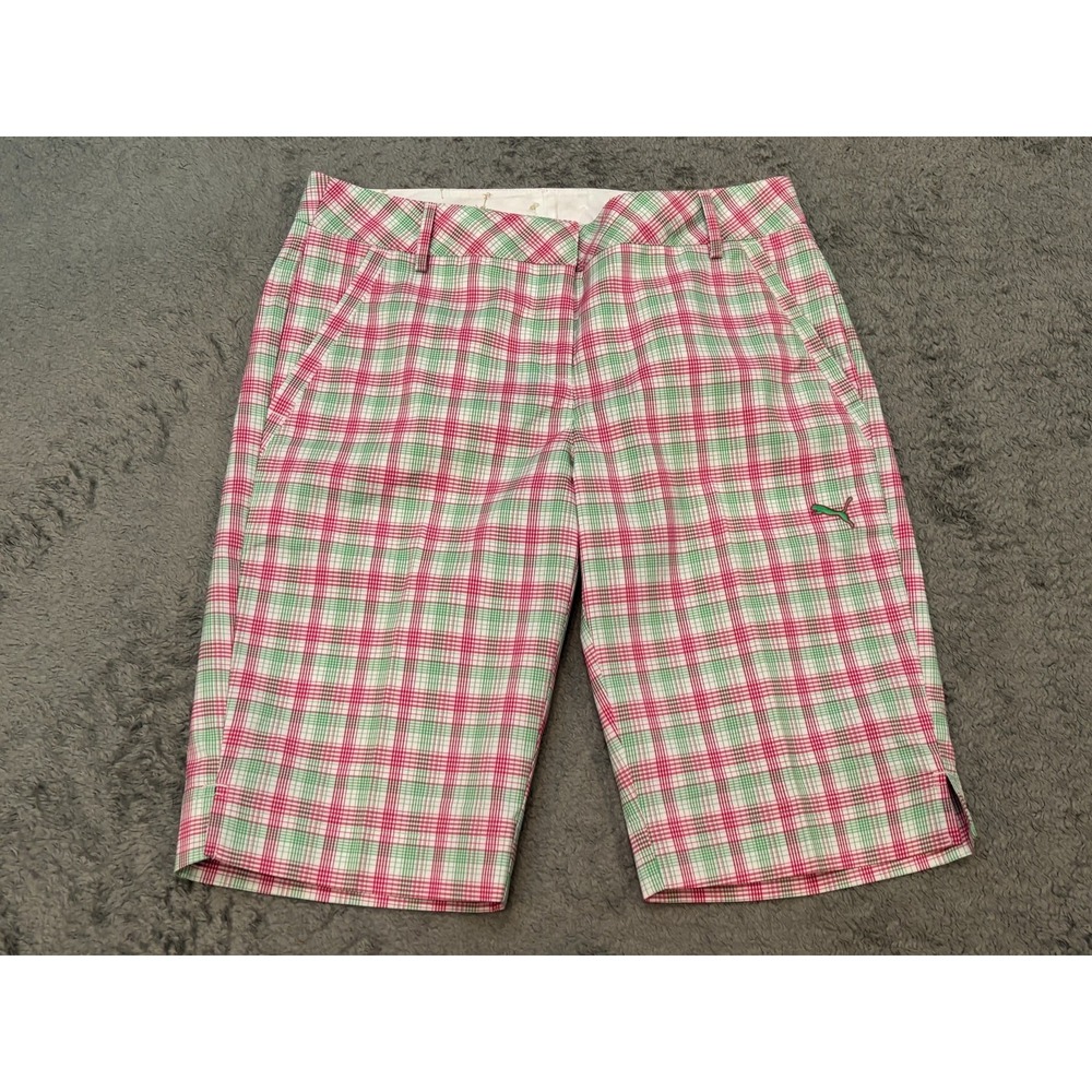 NWT Puma Shorts Womens 6 Multicolor Plaid Bermuda Active Golf Casual